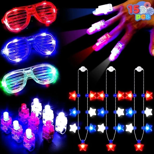 JOYIN 15 Adet 3 LED Gözlük 3 LED Kolye ve 9 LED Parlayan Işık