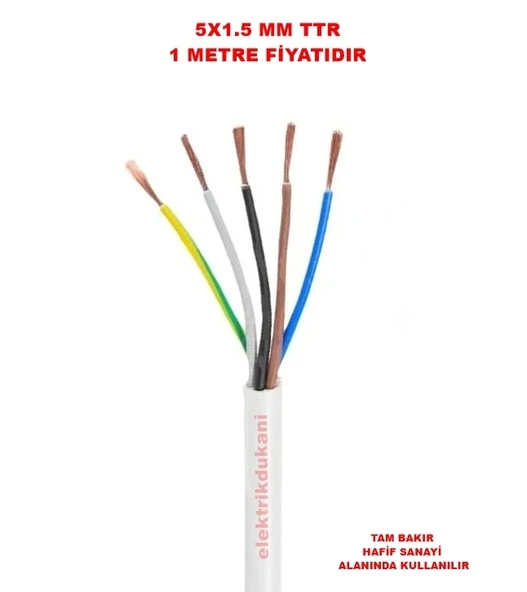 HÜNKA 5x1.5mm TTR Elektrik Kablosu BEYAZ (Çok Telli Esnek Kablo)