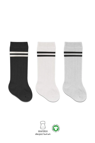 Nessiworld Bistyle Derby Dizaltı Çorap 3'Lü BS40101 Siyah Ekru Gri Çemberli