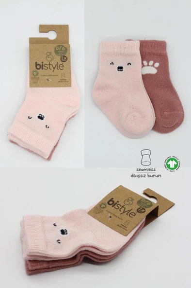 Bistyle Bear Penye Soket Çorap 2'Li BS10116 Pembe - 5