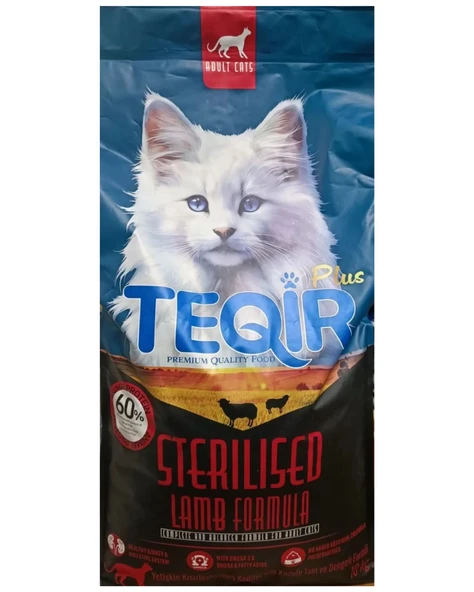 TEQİR PLUS YETİŞKİN KISIRLAŞTIRILMIŞ KUZU ETLİ KURU KEDİ MAMASI 10 KG