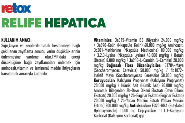 Hs Tarım Retox ReLife Hepatıca Verim Düşüklüğü ve Önleyici Yem Katkı 1 Kg - Resim 2