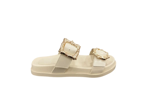 Ventes 519349Z Taş Tokalı Havuz Taban Ayarlanabilir Bantlı Günlük Şık Kadın Terlik - 4