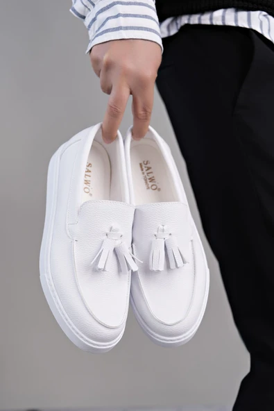 Bloom Bağcıksız Püsküllü Cilt Erkek Günlük Spor Klasik Ayakkabı BT - Beyaz - 4