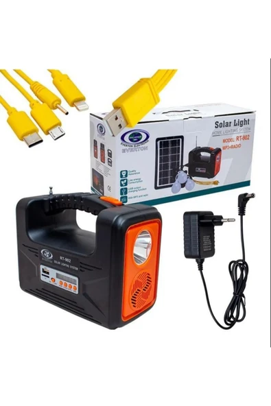 Premium Rt-902 Güneş Enerjili Solar Şarjlı Bluetoothlu Mp3-radyolu Çadır Kamp Aydınlatma Fener Seti - 3