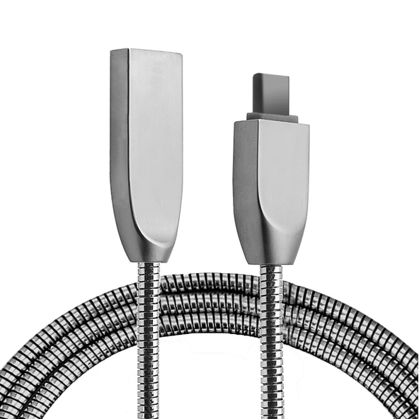 Usb Type-C Zinc Alloy Dayanıklı 2,4 A Metal Usb Kablo (Gümüş)