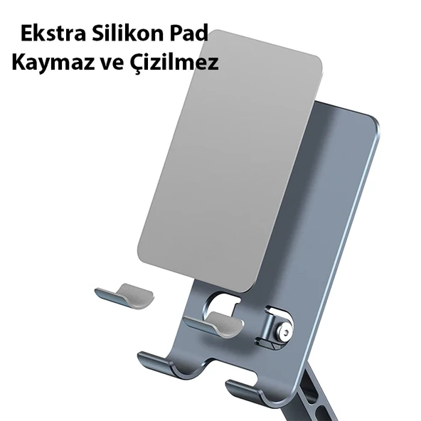 Dux Ducis ES Series Alüminyum Alaşımlı 360° Dönebilen Katlanır Telefon Standı (Gri) - 7
