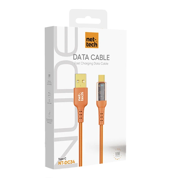 Nettech NT-DC34 18W Plastik 100 Cm USB To Type-C Şarj ve Data Kablosu (Turuncu) - 2
