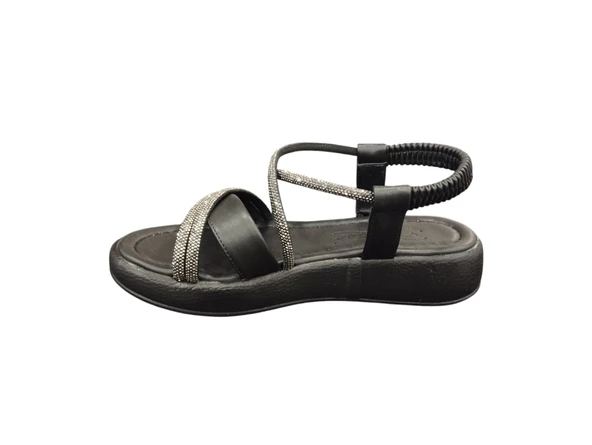 Ventes 58157Z Taş Şeritli Bilekten Lastikli 3cm Topuk Boyu Günlük Kadın Şık Sandalet - 6