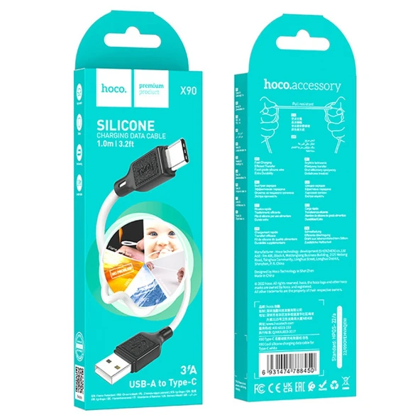 HOCO X90 USB to Type-C 3A Silikon Hızlı Şarj ve Data Kablosu (Beyaz) - 5