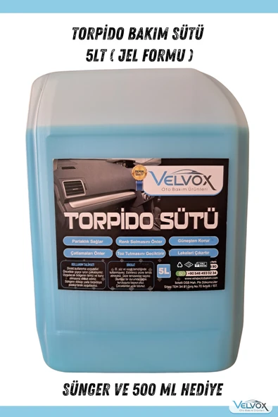 Torpido Bakım Sütü 5 LT (JEL FORMU) + 500 ml ve Sünger Hediye, Torpido Temizleyici, Torpido Bakım