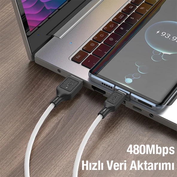 HOCO X90 USB to Type-C 3A Silikon Hızlı Şarj ve Data Kablosu (Beyaz) - 4