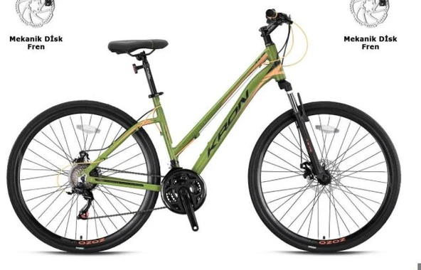 Kron Tx 75 - 28inç  Trekking Lady - 15 - 21 Vites - Mekanik Disk Fren - Mat Haki-Siyah/Açık Sarı