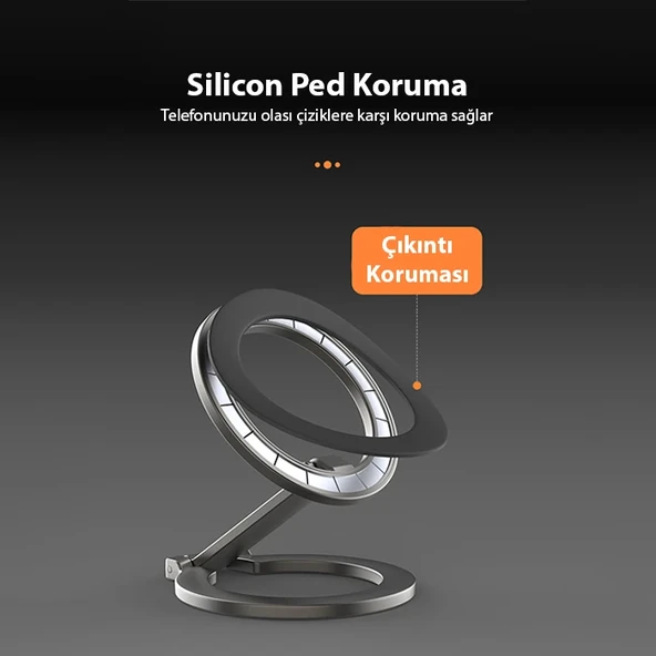 Çok Fonksiyonlu 360 Dönebilen Manyetik Katlanır Telefon Tutucu (Gri) - 5
