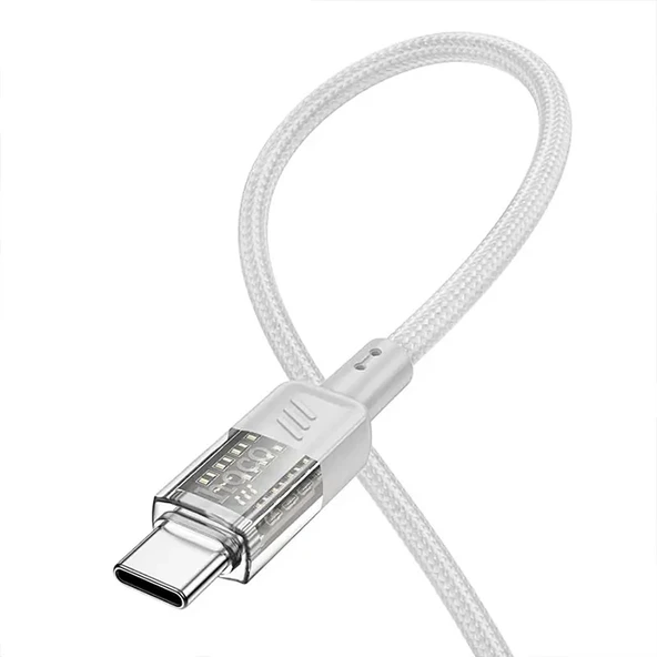 Hoco U129 Transparan Type-C to Type-C Data ve Şarj Kablosu 1m (Gri) - 3