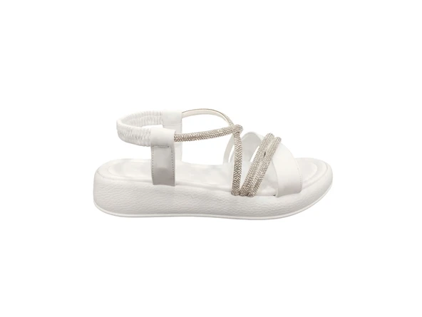 Ventes 58157Z Taş Şeritli Bilekten Lastikli 3cm Topuk Boyu Günlük Kadın Şık Sandalet