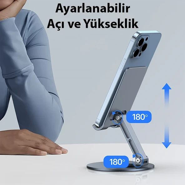 Dux Ducis ES Series Alüminyum Alaşımlı 360° Dönebilen Katlanır Telefon Standı (Gri) - 3