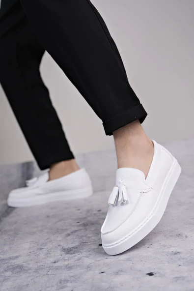 Bloom Bağcıksız Püsküllü Cilt Erkek Günlük Spor Klasik Ayakkabı BT - Beyaz - 2