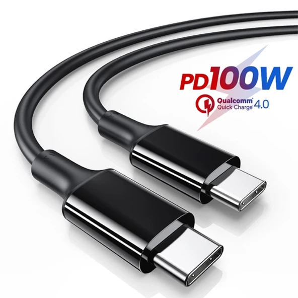 USB Type-C PD3.1 100W(20V-5A) Hızlı Şarj Data Kablosu 1 Metre (Siyah)