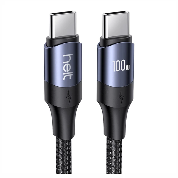 Helt HT-DC15 100W PD İp Örgü 120 Cm Type-C To Type-C Şarj ve Data Kablosu (Siyah)