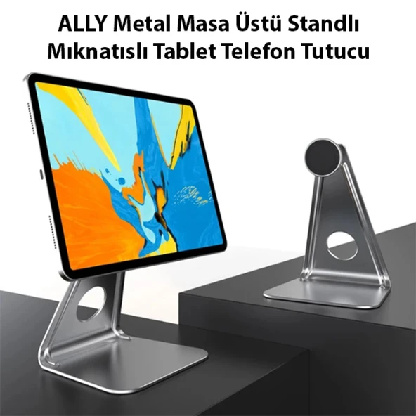 Metal Masa Üstü Standlı Mıknatıslı Tablet Telefon Tutucu (Gri) - 2