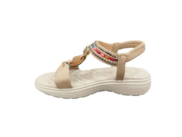 Ventes 67908Z Bilekten Lastikli Ortopedik Taş İşlemeli 4cm Topuk Boyu Günlük Kadın Şık Sandalet - 6