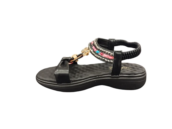 Ventes 67908Z Bilekten Lastikli Ortopedik Taş İşlemeli 4cm Topuk Boyu Günlük Kadın Şık Sandalet - 2