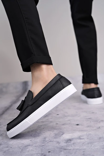 Bloom Bağcıksız Püsküllü Cilt Erkek Günlük Spor Klasik Ayakkabı BT - Siyah - 4