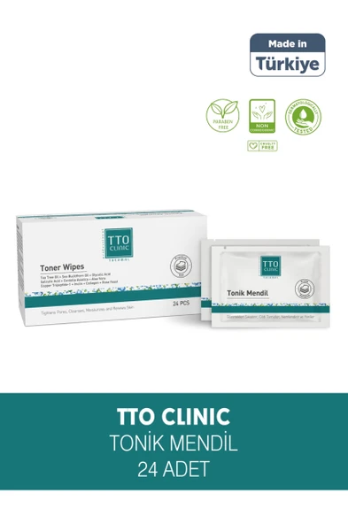 TTO CLINIC Tonik Mendil Pratik Kullanım Çay Ağacı Yağ Yabani İğde Yağ Aloe Vera