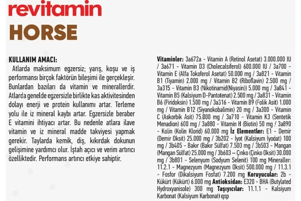Hs Tarım Revitamin Horse Atlar Için Vitamin Ve Mineral Takviyeli Hayvan Yem Katkısı 10 Kg - 3