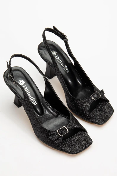 Büyük Numara Kadeh Topuk Siyah Sİyah Kadın Topuklu Sandalet ürün görseli