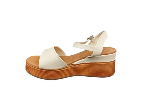 Ventes 7920790Z 7 cm Dolgu Topuk Tek Bant Yumuşak İç Pedli Günlük Kadın Sandalet - 6