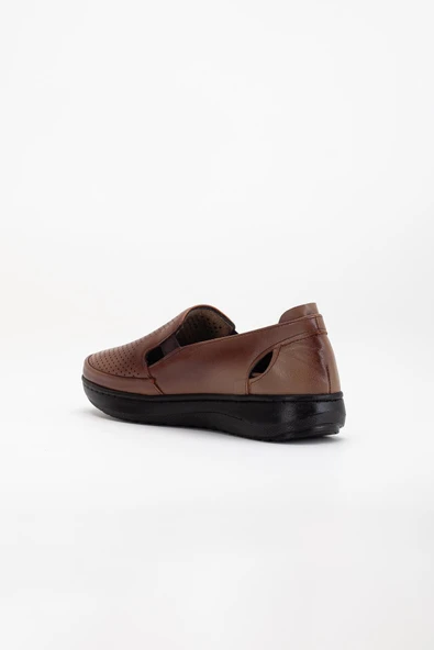 Hakiki Deri Büyük Numara Ortopedik Kadın GÜnlük Ayakkabı Vizon Lazer Baskılı Yan Pencereli - Resim 5