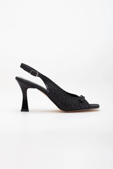 Büyük Numara Kadeh Topuk Siyah Sİyah Kadın Topuklu Sandalet - Resim 3