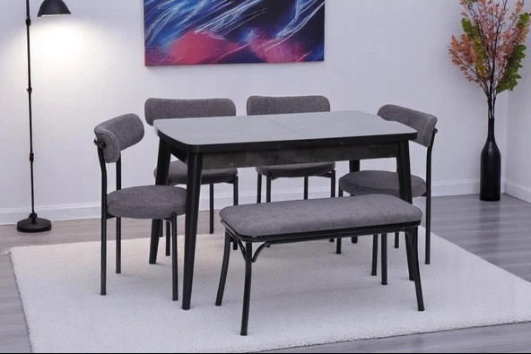 Nehir Alfa Banklı Lak Panel Açılır Mutfak Masa Takımı 75x130cm - 10