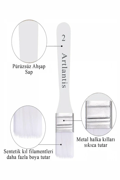 Beyaz Saplı 3 lü Sentetik Zemin Fırçası 1 Paket 2 4 6 Numara Beyaz Zemin Fırçası Yağlı Boya Akrilik Boya Badana Guaj - Resim 2