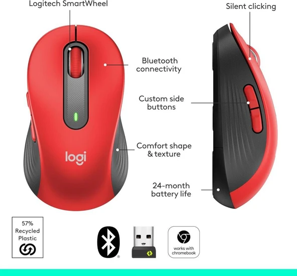 Logitech Signature M650 L Büyük Boy Sağ El Kablosuz Mouse Kırmızı - 2