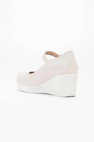 Baretli Suni Deri Bej Rugan Kadın Dolgu Taban Ayakkabı - Resim 5