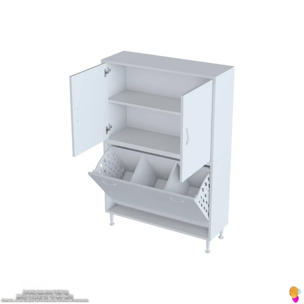 Modilayn İLKİM 95 x 138 x 32,5 cm' lik Kapak İçi Çift Raflı, Üç Akıllı Çamaşır Sepetli Dolap - 5