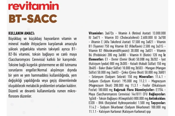 Hs Tarım Revitamin Bt-Sacc Canlı Maya Alaşımlı Hayvan Yem Katkısı 25 kg - Resim 4