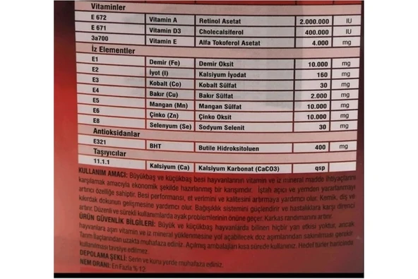 Hs Tarım Revitamin Eco Feed Büyük ve Küçükbaş Vitamin Mineral Premiksi 10 KG Kova - 4