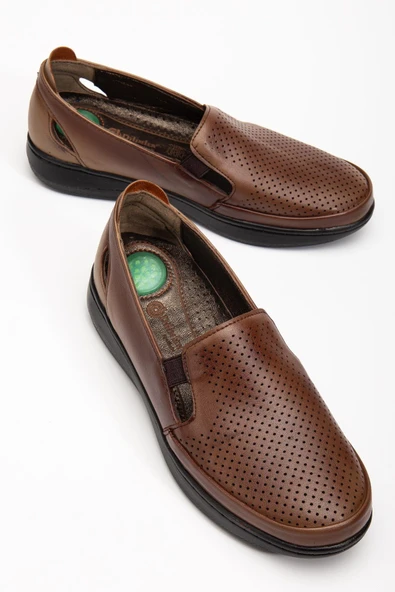 Hakiki Deri Büyük Numara Ortopedik Kadın GÜnlük Ayakkabı Vizon Lazer Baskılı Yan Pencereli ürün görseli