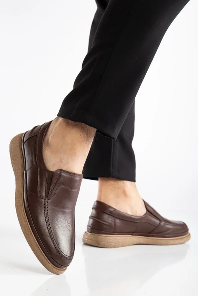 Hakiki Deri Erkek Günlük Ayakkabı Kahve Atom Model Saraçlı - Resim 2