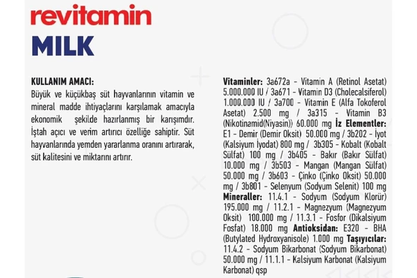 Hs Tarım Revitamin Milk Süt Verim Artırıcı Hayvan Yem Katkısı 25 KG Kraft - 3