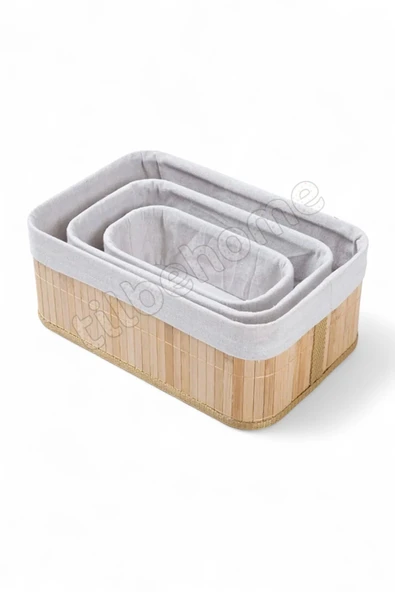 Tilbe Home 3lü Bambu Ekmeklik Sepet Dekoratif Ev Düzenleyici Organizer Çok Amaçlı Bambu Hasır Sepet - 2