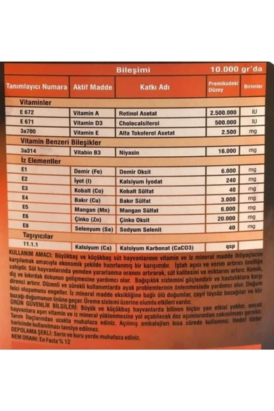 Hs Tarım Revitamin Eco Milk Büyük ve Küçükbaş Hayvan Vitamin Mineral Premiks 25 KG Kraft - 5