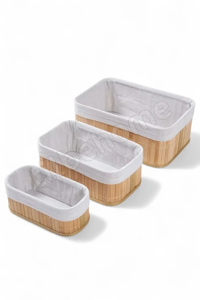 Tilbe Home 3lü Bambu Ekmeklik Sepet Dekoratif Ev Düzenleyici Organizer Çok Amaçlı Bambu Hasır Sepet - 3