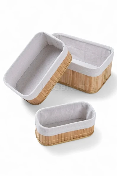 Tilbe Home 3lü Bambu Ekmeklik Sepet Dekoratif Ev Düzenleyici Organizer Çok Amaçlı Bambu Hasır Sepet