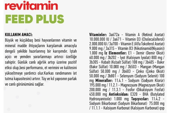 Hs Tarım Revitamin Feed Plus - Et ve Süt Verim Artırıcı Yem Katkı 25 KG Kraft - 3