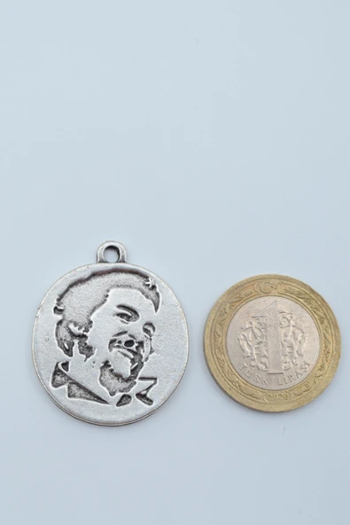 Che Guevara Madalyon Gümüş Kaplama Düz Zincir Kolye - 4